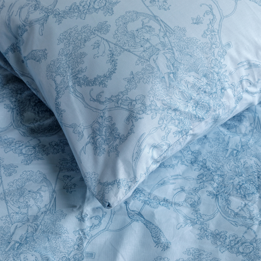Patalynės komplektas „Toile de Jouy blue“. Medvilninė patalynė, 140x200 cm, 200x200 cm