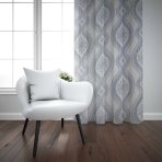 Dieninės užuolaidos „Trellis“. Užuolaidos, 140x260 cm. Elegantiška šviesiai mėlyna užuolaida su detaliu tamsiai mėlynu ornamento raštu