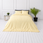Glamžytos medvilnės patalynės komplektas „Kora Yellow“. Vienspalvė patalynė, 140x200 cm, 150x200 cm, 160x200 cm, 180x200 cm, 200x200 cm, 200x220 cm, 220x240 cm. Natūralaus tono patalynė