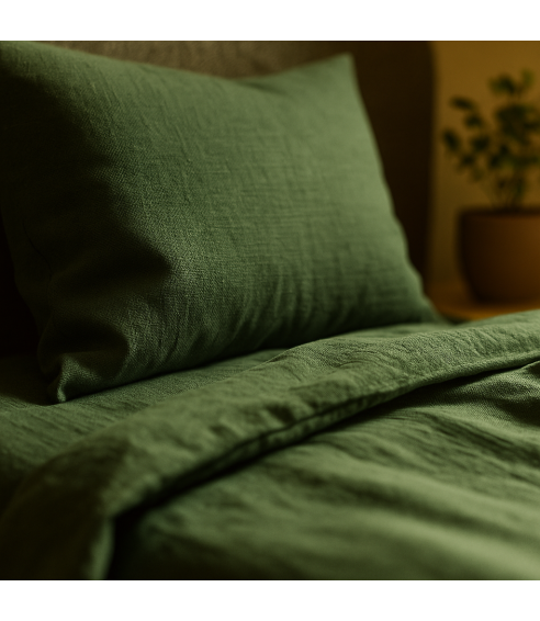 Lininė patalynė „Linen Dark Green“. Lininė patalynė
