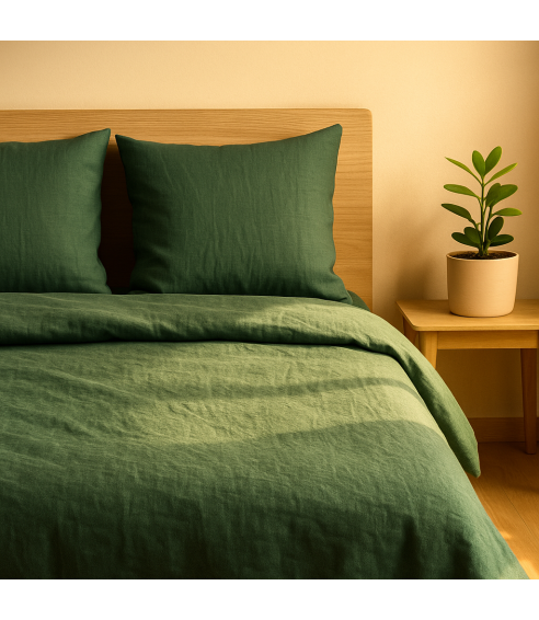 Lininė patalynė „Linen Dark Green“. Lininė patalynė