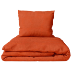 Lininė patalynė „Linen Orange“. Lininė patalynė, 140x200 cm, 200x200 cm, 200x220 cm, 220x240 cm. Intensyvi oranžinė lininė antklodės užvalkalo ir pagalvių užvalkalų spalva be raštų.