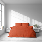 Lininė patalynė „Linen Orange“. Lininė patalynė, 140x200 cm, 200x200 cm, 200x220 cm, 220x240 cm. Oranžinio lino patalynės komplekto audinio mattinė faktūra.