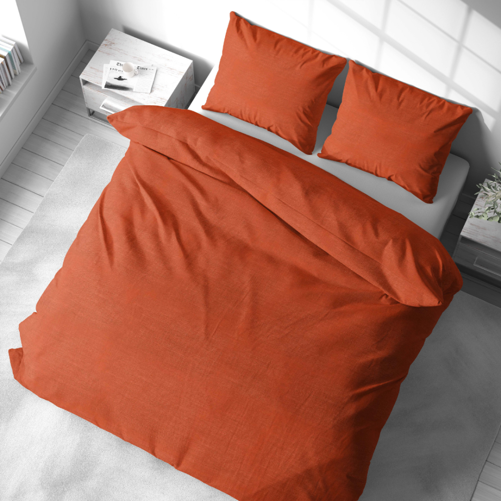 Lininė patalynė „Linen Orange“. Lininė patalynė, 140x200 cm, 200x200 cm, 200x220 cm, 220x240 cm. Minimalistinis lininis komplektas sodrios oranžinės spalvos.