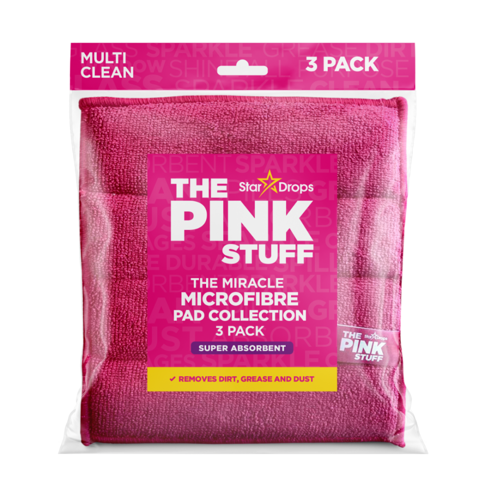 Mikropluošto šluostės „Pink stuff microfibre“. Šluostės, 30x30 cm. Minkšta rausva mikropluošto šluostė veiksmingai ir švelniai valo, idealiai tinka įvairiems paviršiams ir dulkėms valyti.