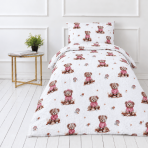 Muslino patalynės komplektas „Fluffy Bear muslin“. Patalynės komplektai, 140x200 cm, 150x200 cm, 160x200 cm. Baltame fone išdėstyti rudi meškiukai, rausvos kriauklės ir smulkios žvaigždutės. Muslino patalynės komplektas „Fluffy Bear muslin“. Patalynės komplektai, 140x200 cm, 150x200 cm, 160x200 cm. Baltame fone išdėstyti rudi meškiukai, rausvos kriauklės ir smulkios žvaigždutės.