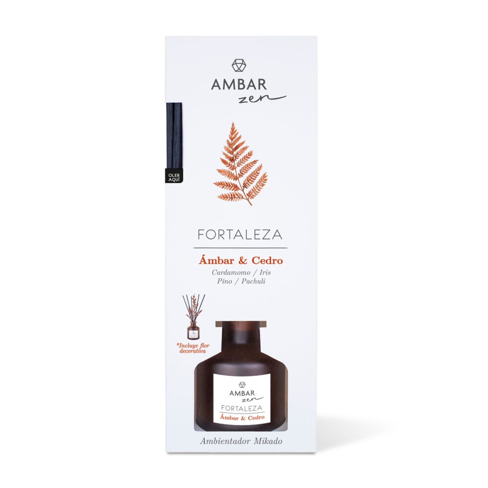 Namų kvapai su lazdelėmis „Ambar & Cedro“. Namų kvapai . Namų difuzorius su bambuko lazdelėmis ir kerinčiu kardamono, iriso, pušies ir pačiulio kvapų mišiniu