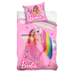 Patalynės komplektas „Barbie“. Vaikiška patalynė, 140x200 cm. Rožinis patalynės komplektas, papuoštas barbės ir vienaragio motyvais, suteikiantis stebuklingumo.