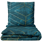 Patalynės komplektas „Tethrys“. Žalia patalynė, 140x200 cm, 150x200 cm, 160x200 cm, 180x200 cm, 200x200 cm, 200x220 cm, 220x240 cm. Tamsiai žalsvas patalynės komplektas su aukso ir baltomis linijomis.