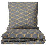 Patalynės komplektas „Cross“. Pilka patalynė, 140x200 cm, 150x200 cm, 160x200 cm, 180x200 cm, 200x200 cm, 200x220 cm. Pilkos spalvos patalynės komplektas su šviesiai rusvo smėlio spalvos ovaliais raštais sukuria modernią ir stilingą bet kokio miegamojo išvaizdą.