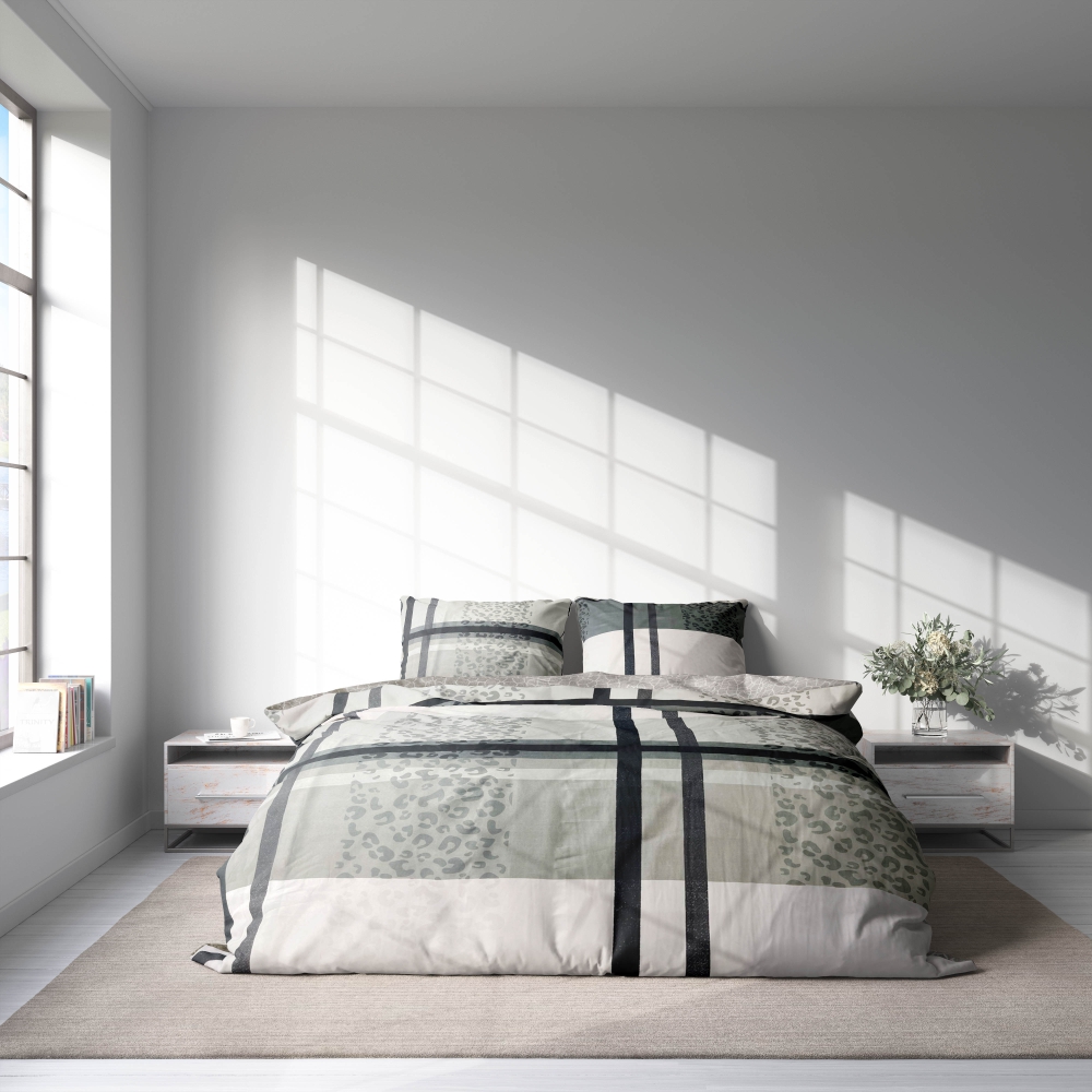 Patalynės komplektas „Lane Luxe“. Patalynės komplektai 140x200, 140x200 cm. Elegantiškas patalynės komplektas su tinklelio ir leopardo raštų deriniu, kuriame harmoningai dera stilius
