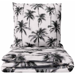 Patalynės komplektas „Palmora“. Pilka patalynė, 140x200 cm, 150x200 cm, 160x200 cm, 180x200 cm, 200x200 cm, 200x220 cm. Šviesiai pilkas patalynės komplektas su juodų palmių raštu.