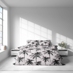 Patalynės komplektas „Palmora“. Pilka patalynė, 140x200 cm, 150x200 cm, 160x200 cm, 180x200 cm, 200x200 cm, 200x220 cm. Lengvo atspalvio pilkas patalynės komplektas dekoruotas kontrastingomis palmėmis.