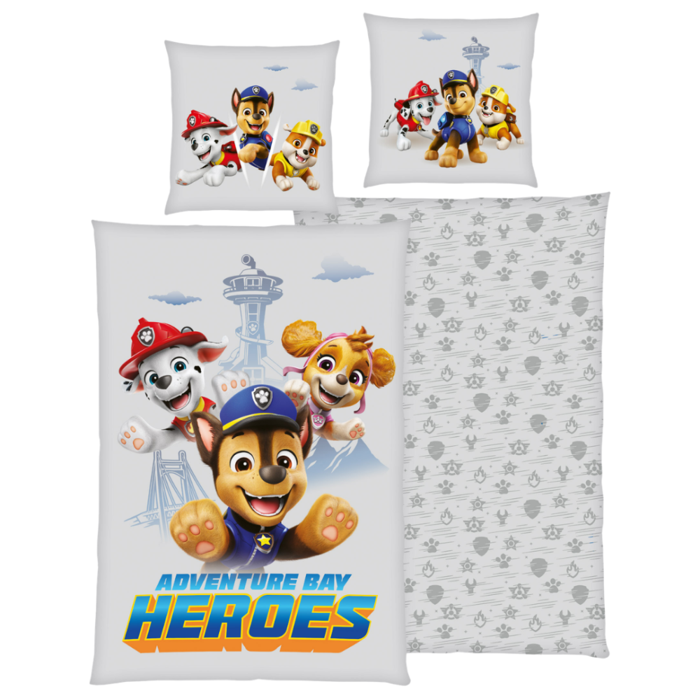 Patalynės komplektas „Paw Patrol“. Vaikiška patalynė, 135x200 cm. Šviesiai pilkas patalynės komplektas su spalvingais „paw patrol“ šuniukais. Patalynės komplektas „Paw Patrol“. Vaikiška patalynė, 135x200 cm. Šviesiai pilkas patalynės komplektas su spalvingais „paw patrol“ šuniukais.