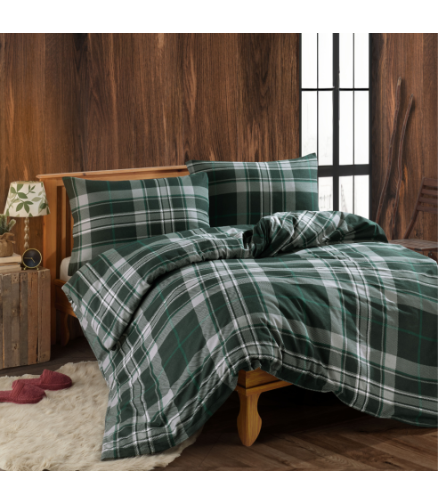 Patalynės komplektas „Plaid Green Flannel“. Medvilninė patalynė