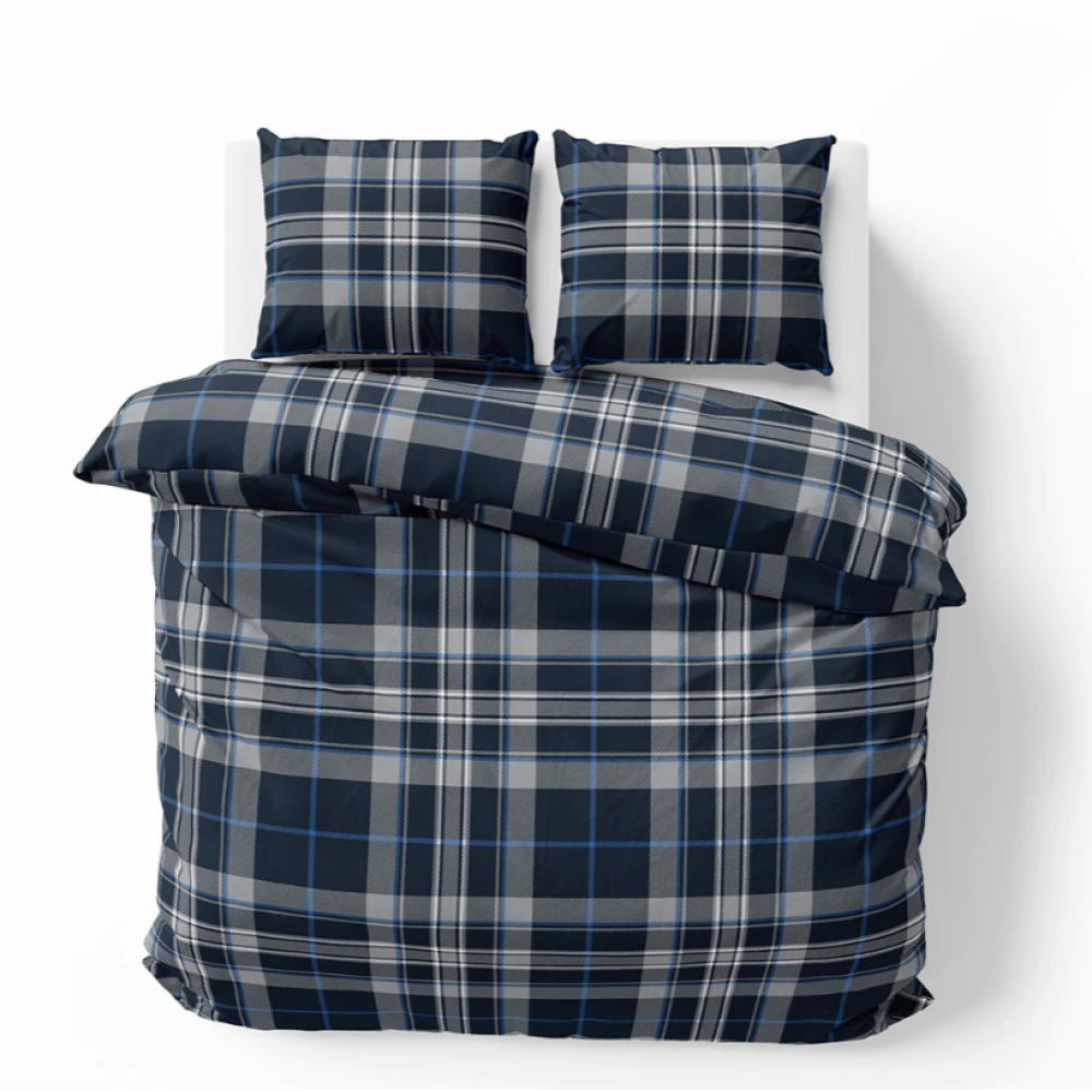 Patalynės komplektas „Plaid Blue“. Medvilninė patalynė, 140x200 cm, 200x200 cm, 200x220 cm