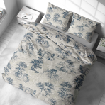 Patalynės komplektas „Toile De Jouy Classic“. Patalynės komplektai 140x200, 140x200 cm, 200x200 cm, 200x220 cm. Dizainą papildo baltos augalinės linijos, kuriose persipina medžių siluetai ir dekoratyvūs sprendimai, suteikiantys raštui lengvumo.