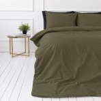 Perkelio patalynės komplektas „Moss Green Percale“. Patalynės komplektai 150x200, 140x200 cm, 150x200 cm, 160x200 cm, 180x200 cm, 200x200 cm, 200x220 cm, 220x240 cm. Prislopintos chaki žalios spalvos patalynė su pilkšvu atspalviu.