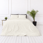 Perkelio patalynės komplektas „Snow White Percale“. Patalynės komplektai 150x200, 140x200 cm, 150x200 cm, 160x200 cm, 180x200 cm, 200x200 cm, 200x220 cm, 220x240 cm. Vienspalviai dramblio kaulo atspalvio pagalvių užvalkalai.