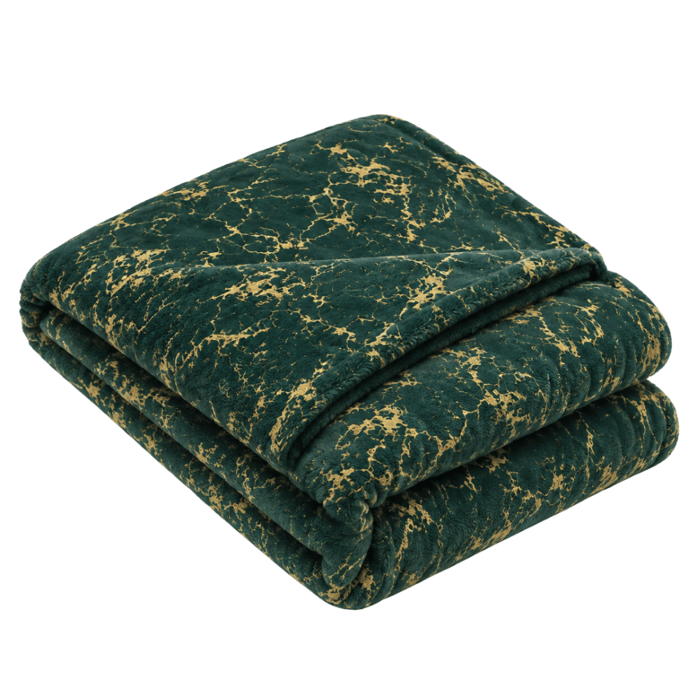 Pledas „Gilded Green fleece blanket“. Pledai, 200x220 cm. Tamsiai žalias pledas su ryškiu auksiniu marmuriniu gyslų raštu. Pledas „Gilded Green fleece blanket“. Pledai, 200x220 cm. Tamsiai žalias pledas su ryškiu auksiniu marmuriniu gyslų raštu.