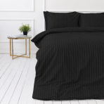 Premium satino patalynės komplektas „Black Stripe Sateen“. Raštuota patalynė, 140x200 cm, 200x200 cm. Medvilninis komplektas juodos spalvos su subtiliomis juostelėmis. Premium satino patalynės komplektas „Black Stripe Sateen“. Raštuota patalynė, 140x200 cm, 200x200 cm. Medvilninis komplektas juodos spalvos su subtiliomis juostelėmis.