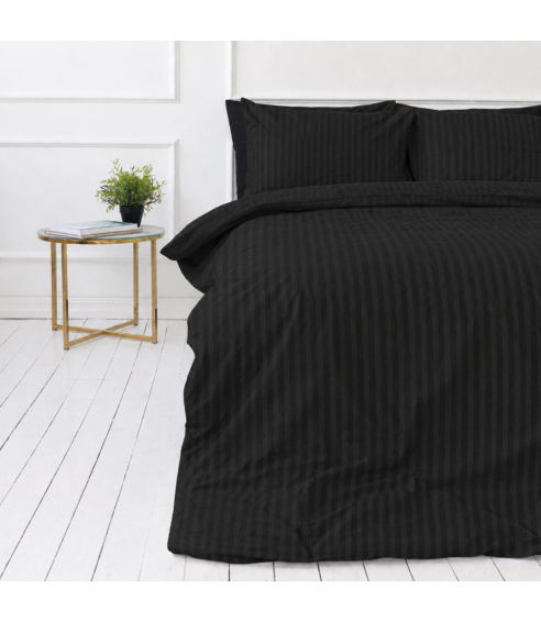 Premium satino patalynės komplektas „Black Stripe Sateen“. Satino patalynė