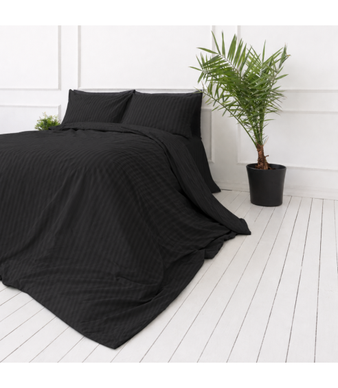 Premium satino patalynės komplektas „Black Stripe Sateen“. Satino patalynė