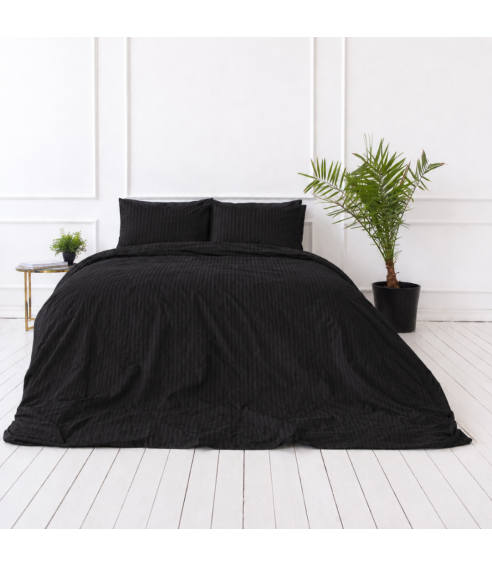 Premium satino patalynės komplektas „Black Stripe Sateen“. Satino patalynė