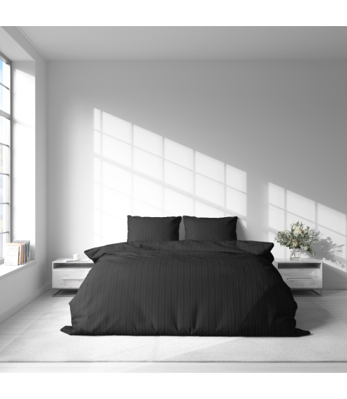 Premium satino patalynės komplektas „Black Stripe Satin“. Satino patalynė