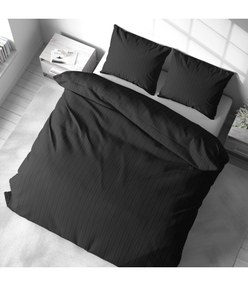 Premium satino patalynės komplektas „Black Stripe Satin“. Satino patalynė