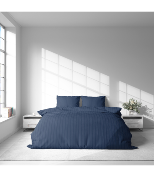 Premium satino patalynės komplektas „Blue Stripe Satin“. Satino patalynė