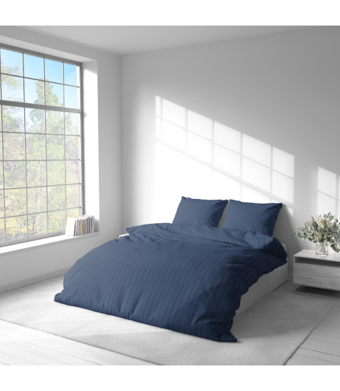 Premium satino patalynės komplektas „Blue Stripe Satin“. Satino patalynė