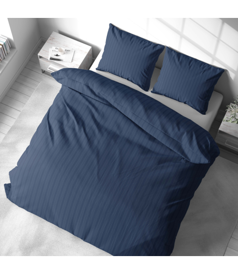 Premium satino patalynės komplektas „Blue Stripe Satin“. Satino patalynė