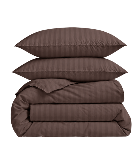 Premium satino patalynės komplektas „Brown Stripe Sateen“. Satino patalynė