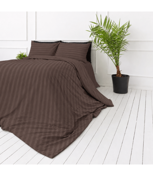 Premium satino patalynės komplektas „Brown Stripe Sateen“. Satino patalynė