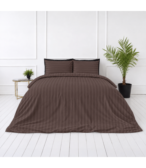 Premium satino patalynės komplektas „Brown Stripe Sateen“. Satino patalynė