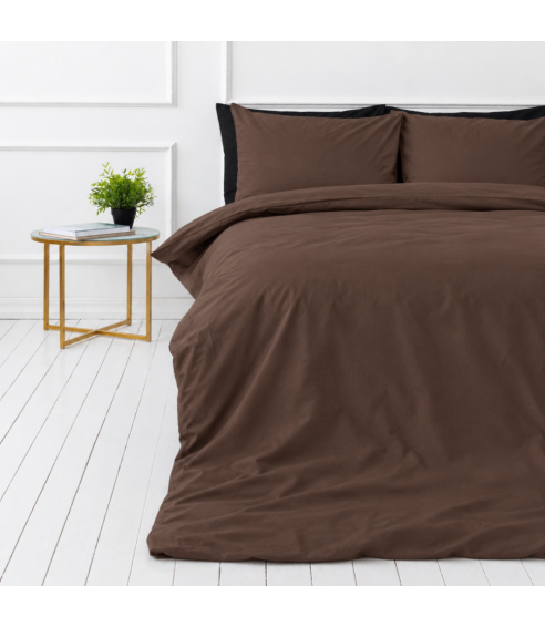 Premium satino patalynės komplektas „Brown“. Satino patalynė