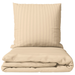 Premium satino patalynės komplektas „Champagne Stripe Sateen“. Patalynės komplektai 150x200, 140x200 cm, 150x200 cm, 160x200 cm, 180x200 cm, 200x200 cm, 200x220 cm, 220x240 cm. Kremiškai smėlinis patalynės komplektas su subtiliu dryžių raštu