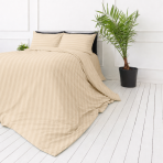 Premium satino patalynės komplektas „Champagne Stripe Sateen“. Patalynės komplektai 150x200, 140x200 cm, 150x200 cm, 160x200 cm, 180x200 cm, 200x200 cm, 200x220 cm, 220x240 cm. Smėlio spalvos patalynės komplektas su švelniu satino dryžių efektu