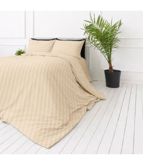 Premium satino patalynės komplektas „Champagne Stripe Sateen“. Satino patalynė