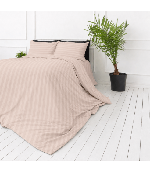 Premium satino patalynės komplektas „Classic Coffee Stripe Sateen“. Satino patalynė