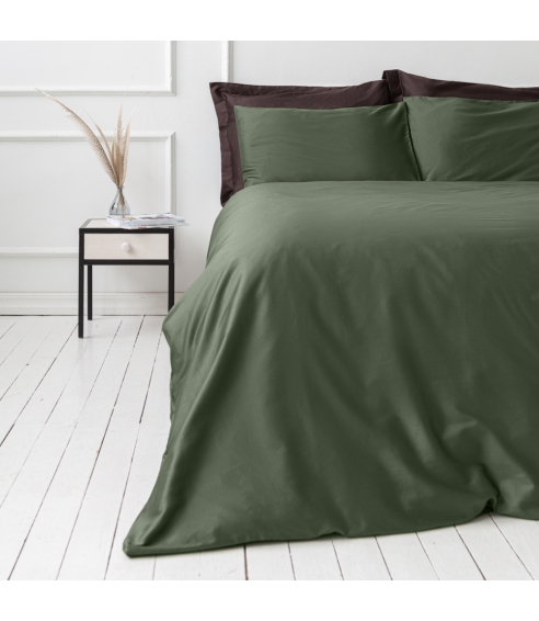 Premium satino patalynės komplektas „Dark green“. Satino patalynė