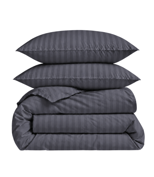 Premium satino patalynės komplektas „Dark Grey Stripe Sateen“. Satino patalynė