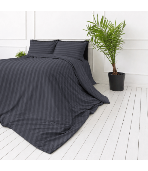 Premium satino patalynės komplektas „Dark Grey Stripe Sateen“. Satino patalynė