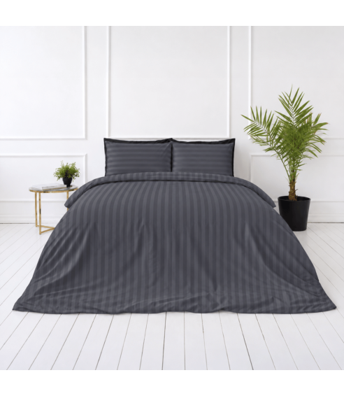 Premium satino patalynės komplektas „Dark Grey Stripe Sateen“. Satino patalynė