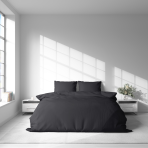 Premium satino patalynės komplektas „Graphite Satin“. Satino patalynė, 140x200 cm, 200x200 cm, 200x220 cm. Subtilaus dizaino patalynės komplektas gilios pilkos spalvos.