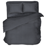 Premium satino patalynės komplektas „Graphite Stripe Satin“. Satino patalynė, 140x200 cm, 200x200 cm. Tamsiai pilkas patalynės komplektas su subtiliomis vertikaliomis juostelėmis ir satino blizgesiu.