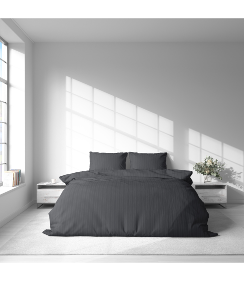 Premium satino patalynės komplektas „Graphite Stripe Satin“. Satino patalynė