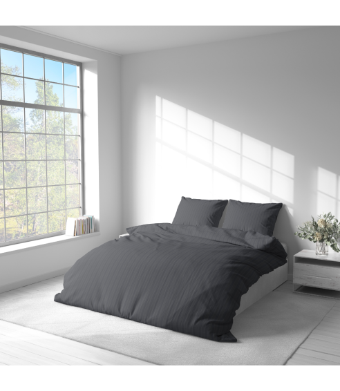 Premium satino patalynės komplektas „Graphite Stripe Satin“. Satino patalynė
