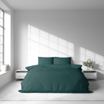 Premium satino patalynės komplektas „Green Satin“. Satino patalynė, 140x200 cm, 200x200 cm, 200x220 cm. Prabangus dizainerių sukurtas patalynės komplektas sodrios tamsiai žalios spalvos.